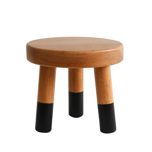 Rubber Wood 9" Round Plant Stand |Dip Dyed Black Stool, Wood Riser |Milking Stool (8" H) - color: 8" Tall Black