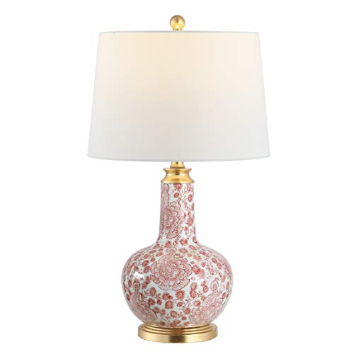 Safavieh Lighting Collection Leia Red Floral Chinoiserie Ceramic 26-inch Bedroom Living Room Home Office Desk Nightstand Table Lamp (LED Bulb Included) - color: Red