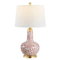 Safavieh Lighting Collection Leia Red Floral Chinoiserie Ceramic 26-inch Bedroom Living Room Home Office Desk Nightstand Table Lamp (LED Bulb Included) - color: Red