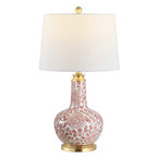 Safavieh Lighting Collection Leia Red Floral Chinoiserie Ceramic 26-inch Bedroom Living Room Home Office Desk Nightstand Table Lamp (LED Bulb Included) - color: Red