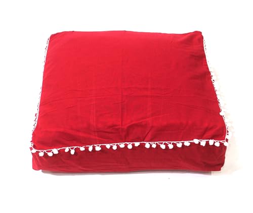 Mandala Barmeri Large Floor Pillow Cover Cushion Meditation Seating Ottoman Throw Cover Hippie Decorative Zipped Bohemian Pouf Ottoman Poufs, Pom Pom Pillow Cases (Red, 24" square) - color: Red, size: 24"D x 5"W x 24"H
