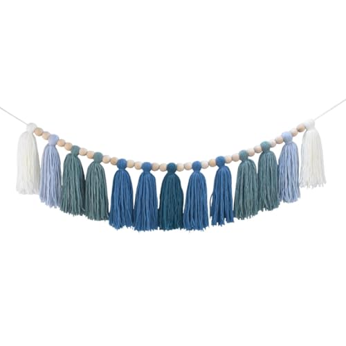 DrCor Ombre Sage & Mint Green Boho Tassel Garland – Eucalyptus Green Nursery & Kids Room Wall Decor, Cozy Living Room Mantel Banner, Gender-Neutral Baby Shower or Bridal Shower Backdrop - color: Ombre Green
