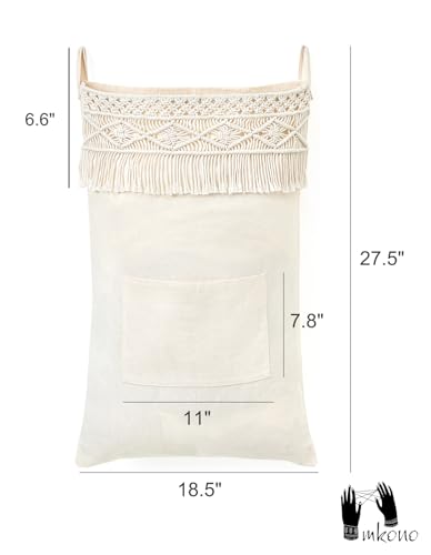 Mkono Macrame Hanging Laundry Hamper Bag Over The Door Organizer Laundry Bag Boho Decor Hanging Clothes Hamper for College Dorm Room Bathroom Home Travel Space Saving