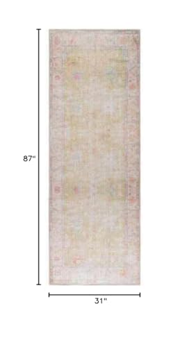 Hauteloom Zinnia Machine Washable Runner Rug - Floral Distressed Faded Border - Traditional Oushak Turkish Transitional Farmhouse - Light Brown, Medium Gray, Dark Brown, Cream, Green - 2'7" x 7'3" - color: Light Brown, Medium Gray, Dark Brown / Bozkurt, s