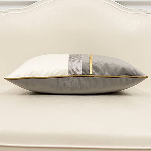Avigers 22 x 22 Inches Gray White Gold Leather Striped Patchwork Velvet Cushion Case Luxury Modern Throw Pillow Cover Decorative Pillow for Couch Living Room Bedroom Car - color: Gray, size: 22" x 22" (Pack of 1)