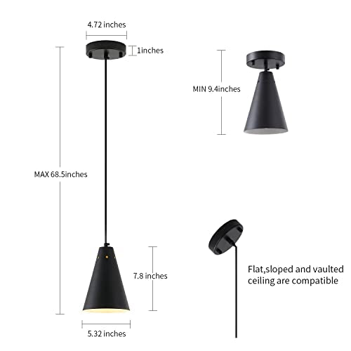 Black Pendant Light for Kitchen light fixtures,Small Modern Industrial Chandeliers with Cone Metal Shade,Mini Adjustable Cord Hanging Lighting Fixtures for Over island,Bar,Dining Room.(1 Pack) - color: 1Pack Black