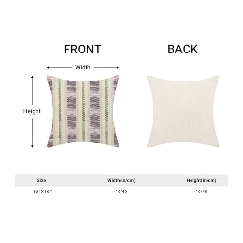 Boho Pillow Covers 16x16 Set of 2 Purple Sage Green Stripes Throw Pillow Covers Outdoor Decoration Modern Abstract Decorative Pillowcase Farmhouse Square Linen Cushion Case Decor for Couch Sofa - color: Boho-purple-green, size: 16" x 16" (Pack of 2)