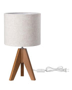 EDISHINE Tripod Table Lamp, Small Cute Bedside Lamp with Linen Beige Lampshade, Nightstand Lamp for Nursery, Bedroom, Kid Room, Living Room, Light Brown Wooden Base, E26 Socket, 14.2 Inch - style: Bohemian