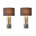 Signature Design by Ashley Jacek Contemporary Table Lamp, 2 Count, 3 Way Switch, Metal, Poly Resin and Drum Shade, 15" W x 15" D x 27.25" H, Gray & Brass Finish - color: Gold