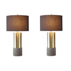 Signature Design by Ashley Jacek Contemporary Table Lamp, 2 Count, 3 Way Switch, Metal, Poly Resin and Drum Shade, 15" W x 15" D x 27.25" H, Gray & Brass Finish - color: Gold
