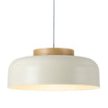 Modern Large Pendant Light, 17.7 inch,Cream Lampshade,Natural Wood,Simple Chandelier for Dining Room,Kitchen Table