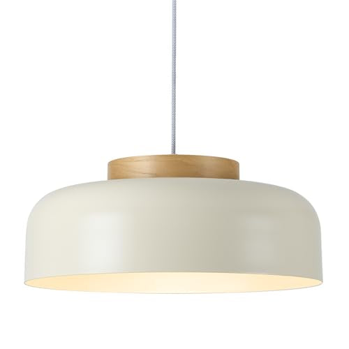 Modern Large Pendant Light, 17.7 inch,Cream Lampshade,Natural Wood,Simple Chandelier for Dining Room,Kitchen Table