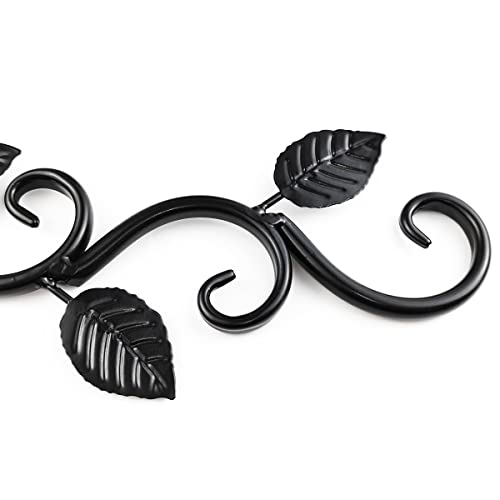 TIHOOD 2PCS Wall Hook Hanging Plant Brackets, Metal Plant Bracket Iron Wall Mount Leaf Black Hangers for Hanging Bird Feeders, Lanterns, Wind Chimes, Planters, Outdoor Decoration Hooks