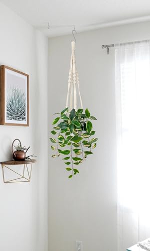 Briful Artificial Hanging Plant Indoor, Macrame Plant Hanger with Fake Pothos Plant in White Pot, Faux Hanging Plant for Home Ceiling Farmhouse Kitchen Decor - color: Pink Leaf
