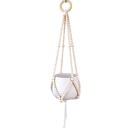 Ochine Macrame Plant Hanger Indoor Hanging Planter Basket Wood Beads Decorative Boho Flower Pot Holder with Round Hooks for Indoor Outdoor Boho Home Decor Handmade Bead Hangers (Not Included Pot) - color: D