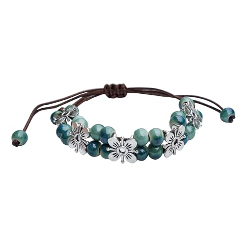 Handmade Green Boho Bracelets for Women, Bohemian Ceramic Beads Bracelets for Friends, Trendy Porcelain Stone Beaded Bracelets for Sisters - color: Green