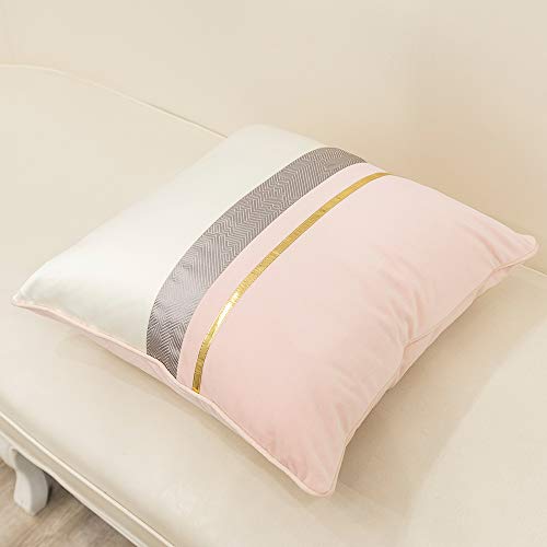 Avigers 16 x 16 Inches Pink White Gold Leather Striped Patchwork Velvet Cushion Case Luxury Modern Throw Pillow Cover Decorative Pillow for Couch Living Room Bedroom Car - color: Pink, size: 16" x 16" (Pack of 1)