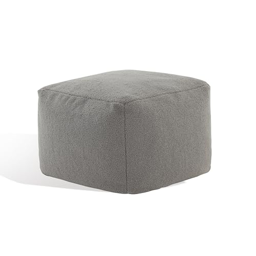 SAFAVIEH Couture Collection Samuels Dark Grey Faux Shearling Ottoman Square Pouf (Fully Assembled) - color: Dark Grey