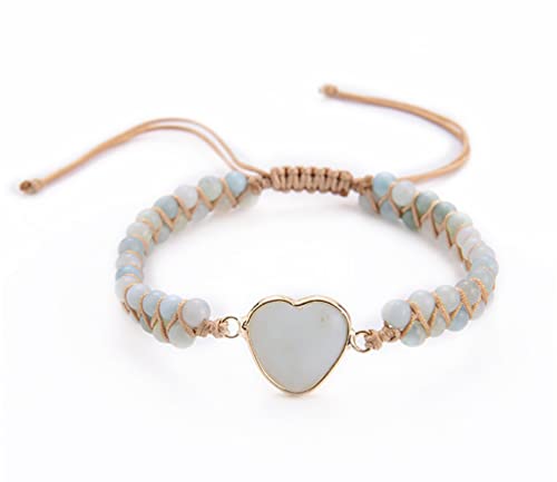 Women Boho Wrap Bracelet,Handmade Natural Stone Crystal Emperor Beads Heart Bracelet, Fashion Bohemian Jewelry Gift for Women - color: Light Blue Emperor Stone