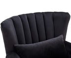 Kmax Black Accent Chair Velvet Wingback Chair with Pillow Nail-Head Channel Tufted Oversized Club Chair for Living Room Bedroom Guest Room - color: Black