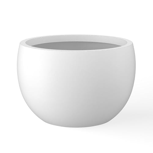 Kante 11.8" Dia Round Concrete Planter, Outdoor/Indoor Large Bowl Plant Pots with Drainage Hole and Rubber Plug for Garden Patio Balcony Home, Pure White - color: Pure White, size: 11.8" d