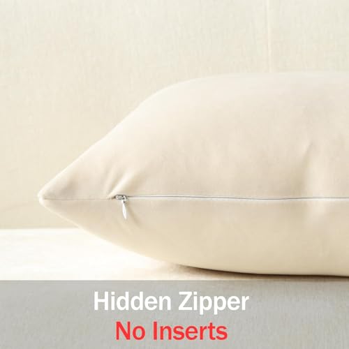 DEZENE Lumbar Pillow Covers 12x20 Cream: Pack of 2 Cozy Soft Velvet Rectangular Modern Luxury Decorative Throw Pillow Cases for Sofa Couch Living Room Bed Home Decor - color: Vanilla Ice, size: 20" x 12" (Pack of 2)