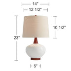 360 Lighting Brice Mid Century Modern Accent Table Lamp 23" High Ivory Ceramic Wood Neck Off White Tapered Drum Shade for Bedroom Living Room House Home Bedside Nightstand Office Family - color: Wood and White Smooth Ceramic