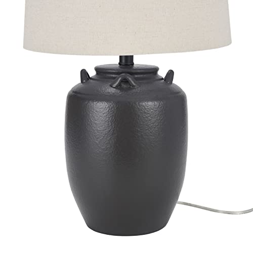 Nourison Home 24" Black Farmhouse Ceramic Pottery Jug Table Lamp for Bedside Table, Living Room, Office, Entryway - color: Black