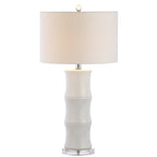 JONATHAN Y 26.5" White Ceramic Table Lamp for Living Room, Bedroom Nightstand, White Linen Drum Shade, Bamboo Design Modern Bedside Desk Lamp with LED Bulb Included (JYL3015C) - color: White