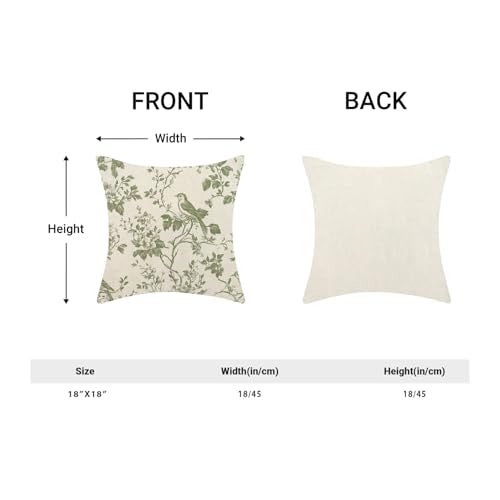 Sage Green Pillow Covers 18x18 Set of 2 Chinoiserie Flower Birds Throw Pillow Covers Outdoor Decor Spring Summer Vintage Floral Pillowcase Farmhouse Decorative Linen Cushion Case for Couch Sofa - color: A-floral Birds-green, size: 18" x 18" (Pack of 2)