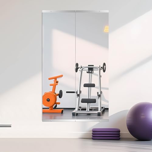 Ruomeng Home Gym Mirror, 55''x16''x2PCS Full Length, Large Frameless Body Mirror Tempered Glass for Gym, Workout, Yoga, Garage, Dance Studio - size: 55"x16"-2pcs