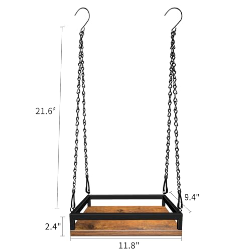 Plant Hanger Indoor, 11.8" Wooden Hanging Plant Holder with Metal Frame Hanging Planter for Indoor Plants Load 50LB Hanging Plant Shelf with 27.6" Long Chain, Ideal for Heavier Pots Window Ceiling - size: Small