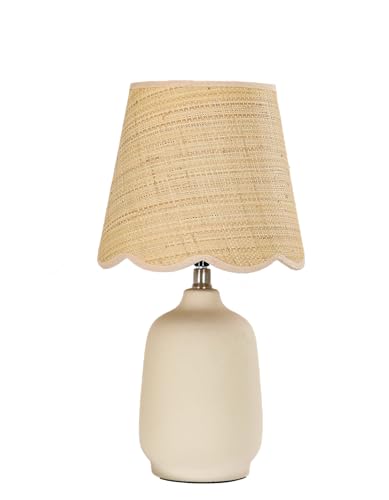 Pia Ricco 19" Modern Ceramic Table Lamp for Living Room Cream Base Desk Lamps for Bedroom Farmhouse Bedside Nightstand Lamp End Table Lamps,Beige,Rattan Shade - color: Grey Cream Base