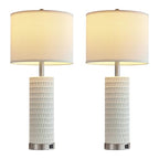 Reaketon 26.5" Ceramic Table Lamp Set of 2, 3 Way Dimmable Touch Control Table Lamp with 2 USB Charging Ports for Bedroom Living Room, Modern Nightstand Lamp End Table Lamps, Bulbs Included - color: White Shade & Silver Base