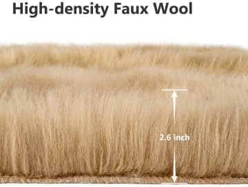 Softlife Camel Faux Fur Sheepskin Chair Cover 2 PCs Seat Cushion Pad Super Soft Area Rugs for Living Bedroom Sofa Dorm (1.6ft x 1.6ft)