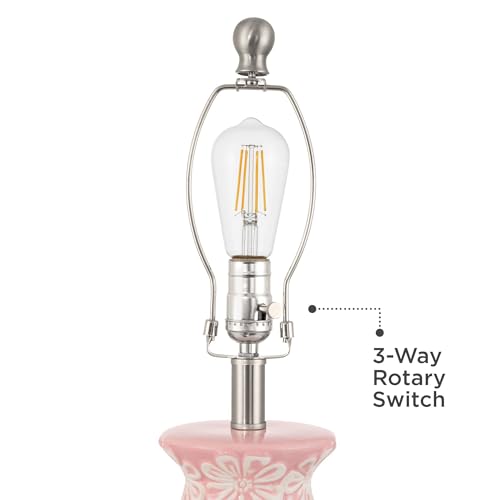360 Lighting Buttercup 25" High Mid-Century Modern Country Cottage Ceramic 3-Way Table Lamp Pink and White Flowers Ceramic Fabric Shade Living Room Bedroom Bedside Nightstand House Office Home