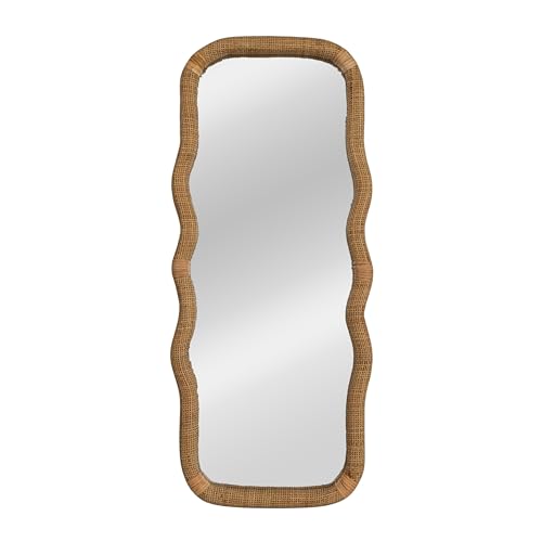Creative Co-Op Large Wood and Rattan Wavy Mirror, Natural