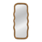 Creative Co-Op Large Wood and Rattan Wavy Mirror, Natural