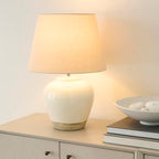 Nourison Home 20" Two-Tone White and Tan Glossy Ceramic Table Lamp, Bedside Nightstand Lamp with Warm Beige Shade for Bedroom, Living Room, Entryway - color: White/Tan