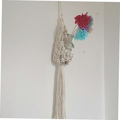 ORFOFE Handmade Cotton Rope Hanging Planter Bohemian Style Indoor Wall Decor for Succulents and Flower Pots Woven Sling Basket for Balcony and Office
