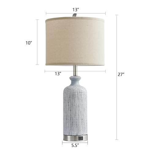Living Room Lamps Set of 2, 27" Touch Lamps for Nightstand with USB A+C Ports, Modern Farmhouse Table Lamps for Bedroom, 2 Bulbs Included - color: Blue