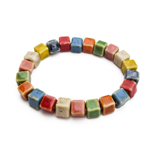 Handmade Green Boho Bracelets for Women, Bohemian Ceramic Beads Bracelets for Friends, Trendy Porcelain Stone Beaded Bracelets for Sisters - color: Multi-S