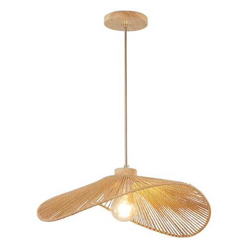Boho Rattan Pendant Light Fixture Modern Style Hanging Light Bohia Natural Bamboo Handmade1-Light Hanging Lamp for Farmhouse Bedroom Living Room Dining Room - size: 19.7"-1pcs