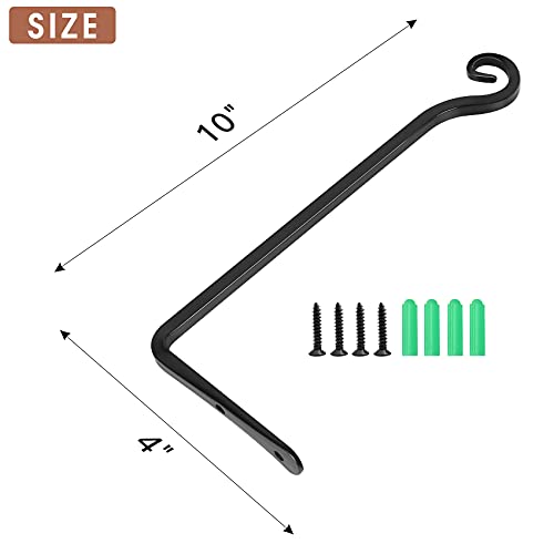 Jardim 2 Pack 10 Inch Premium Decorative Metal Iron Wall Hangers for Home Decor, Indoor Outdoor Plant Bracket Rustic Hanging Gardening Hooks for Planters, Bird Feeders, Lanterns, Wind Chimes (Black) - color: Black, size: 10 Inch