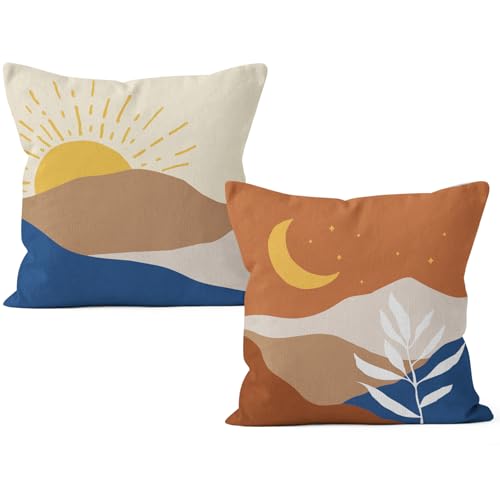 HIWX Boho Pillow Covers, Boho Sun Moon Mountains Decorative Pillowcase Throw Pillow Cover 18x18,Boho Throw Pillows,Boho Sun Desert for Sofa Bed Room Home Bedroom Decor Set of 2 Pillow Case（Orange） - color: Orange-boho-set of 2