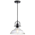 Zlepmlla Glass Pendant Light，Black Pendant Light Fixtures with Seeded Glass Shade, Adjustable Height Hanging Lights for Hallway, Kitchen Island, Dinning Room（Bulb not Included） - color: Black