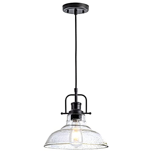 Zlepmlla Glass Pendant Light，Black Pendant Light Fixtures with Seeded Glass Shade, Adjustable Height Hanging Lights for Hallway, Kitchen Island, Dinning Room（Bulb not Included） - color: Black