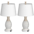 PARTPHONER Table Lamps Set of 2, Bedside Touch Lamp with USB C+A Charging Ports, Side Table Lamp with White Fabric Shade (LED Bulbs Included) - size: (No Color) 22.6" Touch Lamp
