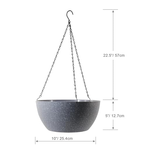 WSMKSZ 10 inch Hanging Planters for Outdoor Indoor Plants with Drainage Holes and Chain, 2 Pack Round Hanging Flower Plant Pots for Garden Home Porch Decor, Speckled Grey - color: Speckled Grey, size: 10inch 2pcs