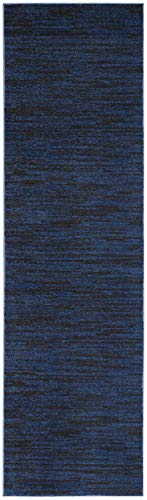 Nourison Home Nourison Essentials Midnight Blue 2'2" x 10' Area Rug - Easy Clean, Non Shedding, Bed Room, Living Room, Dining Room, Kitchen (10' Runner) - color: Midnight Blue, size: 2'2" x 10' (Runner)